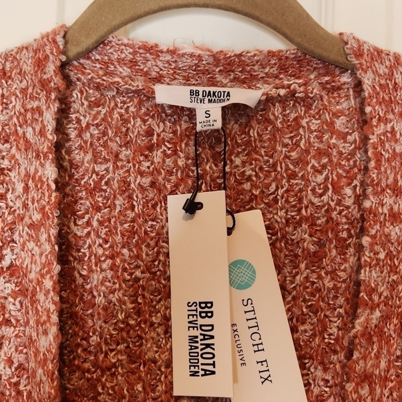 BB Dakota by Steve Madden Open Cardigan Pocket Sweater Salmon/White Size… - Picture 6 of 8